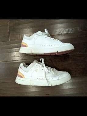 OnCloud White Sneakers with Pink and Yellow Accent Detailing